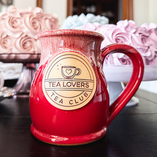 Tea Lovers Tea Club Tall Belly Mug Red with Sand and White