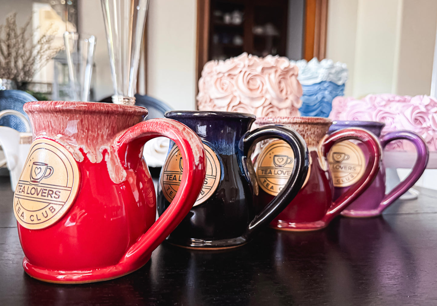 Tea Lovers Tea Club Tall Belly Mug Lilac with Plum and White