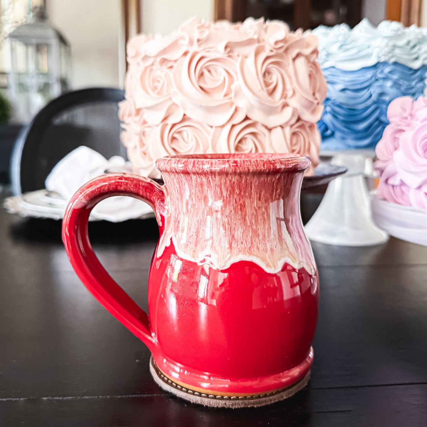 Tea Lovers Tea Club Tall Belly Mug Red with Sand and White