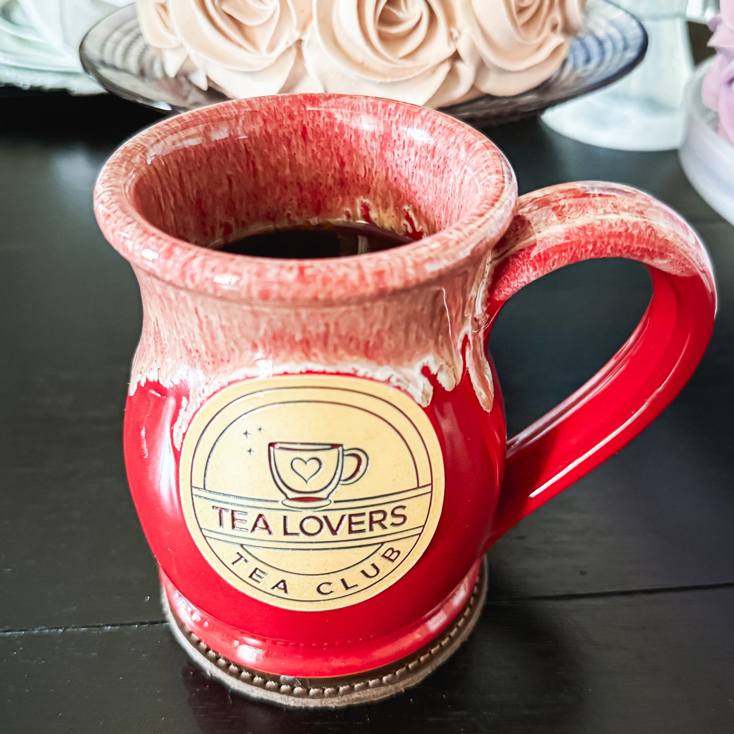 Tea Lovers Tea Club Tall Belly Mug Red with Sand and White