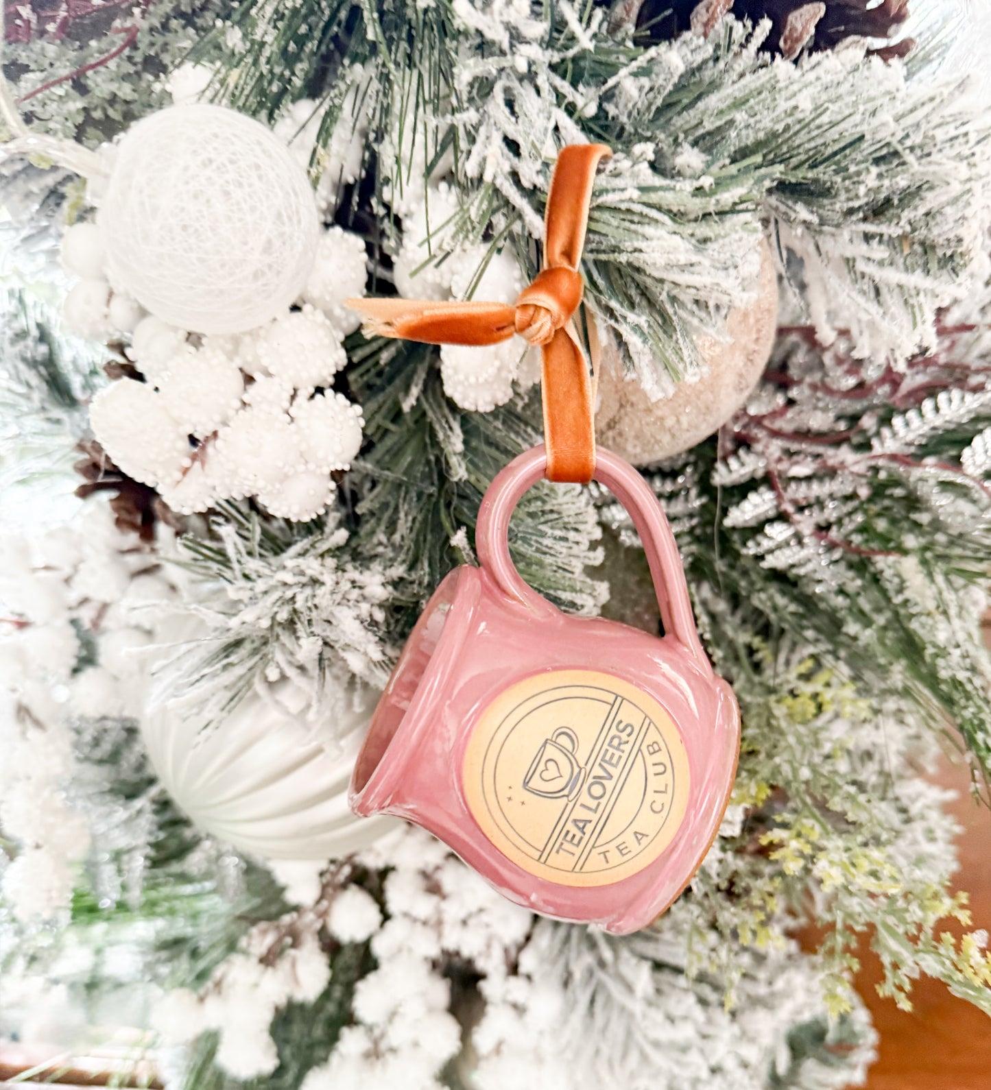 Tea Lovers Tea Club Mini Round Belly Mug Ornament Pink