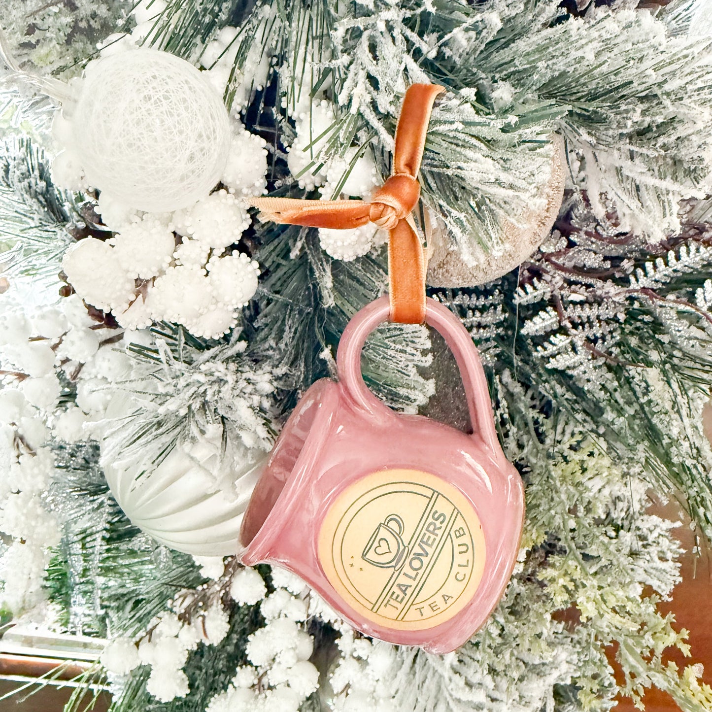 Tea Lovers Tea Club Mini Round Belly Mug Ornament Pink