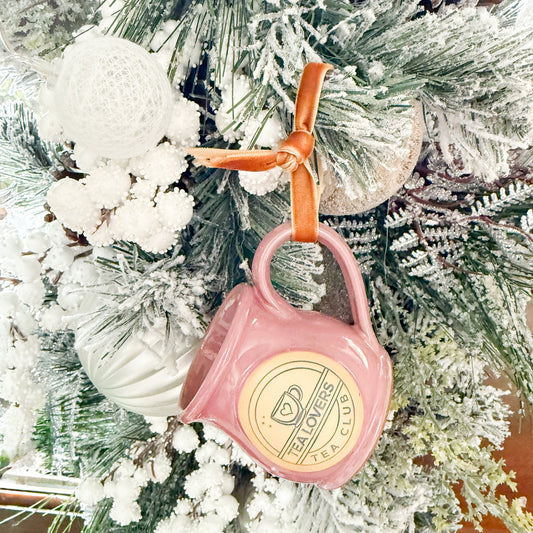 Tea Lovers Tea Club Mini Round Belly Mug Ornament Pink