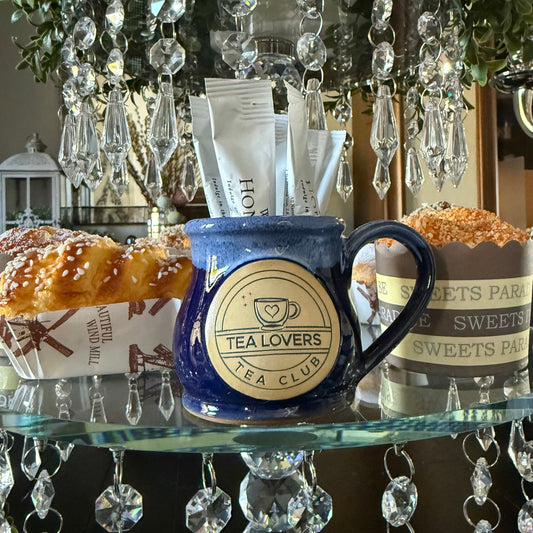 Tea Lovers Tea Club Mini Round Belly Mug Ornament Navy Powder Blue and White