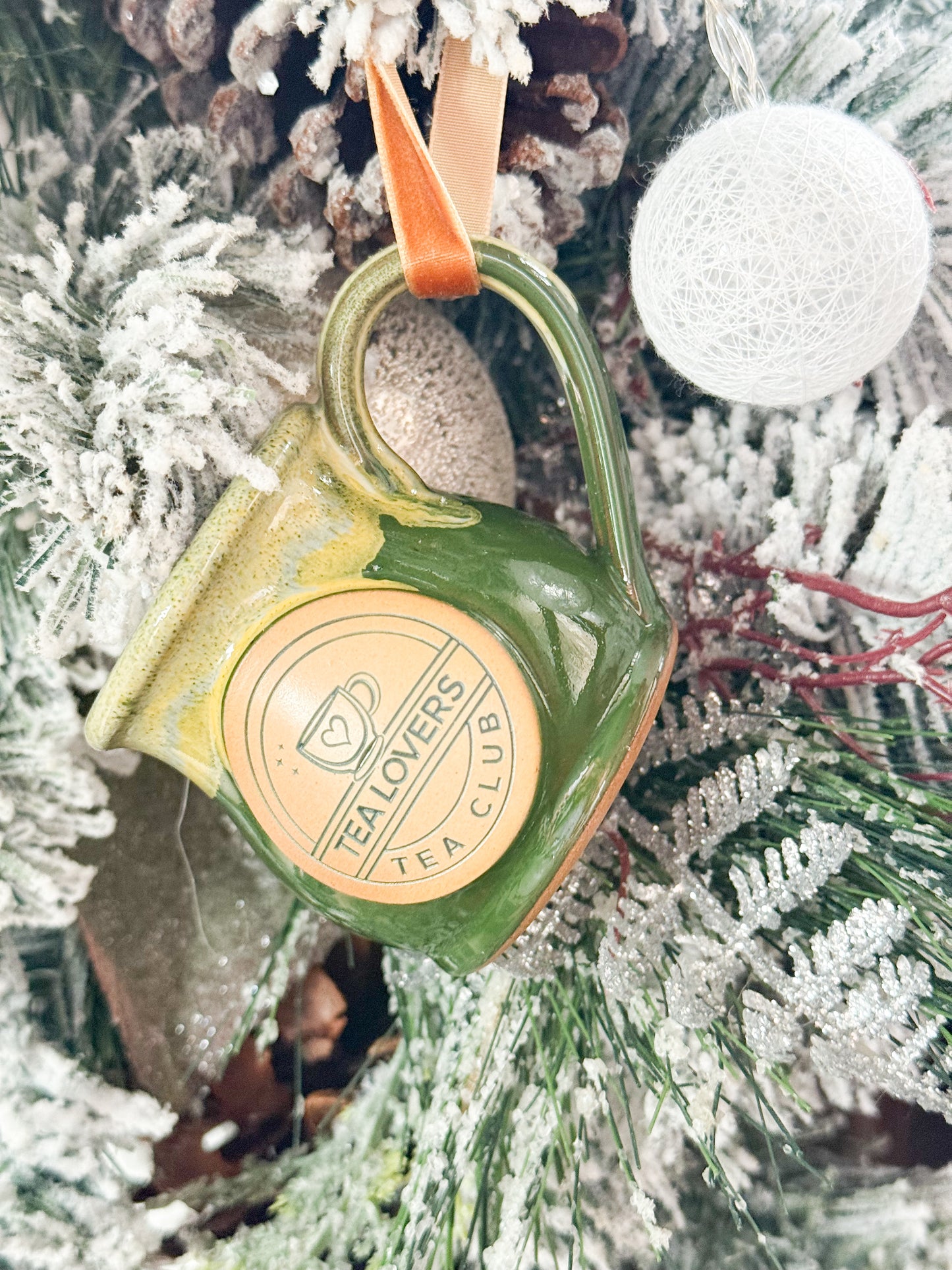 Tea Lovers Tea Club Mini Round Belly Mug Ornament Green with Sunshine Yellow