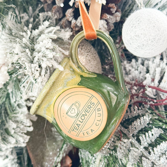 Tea Lovers Tea Club Mini Round Belly Mug Ornament Green with Sunshine Yellow