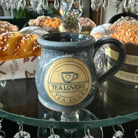 Tea Lovers Tea Club Mini Round Belly Mug Ornament Grey with Black and White