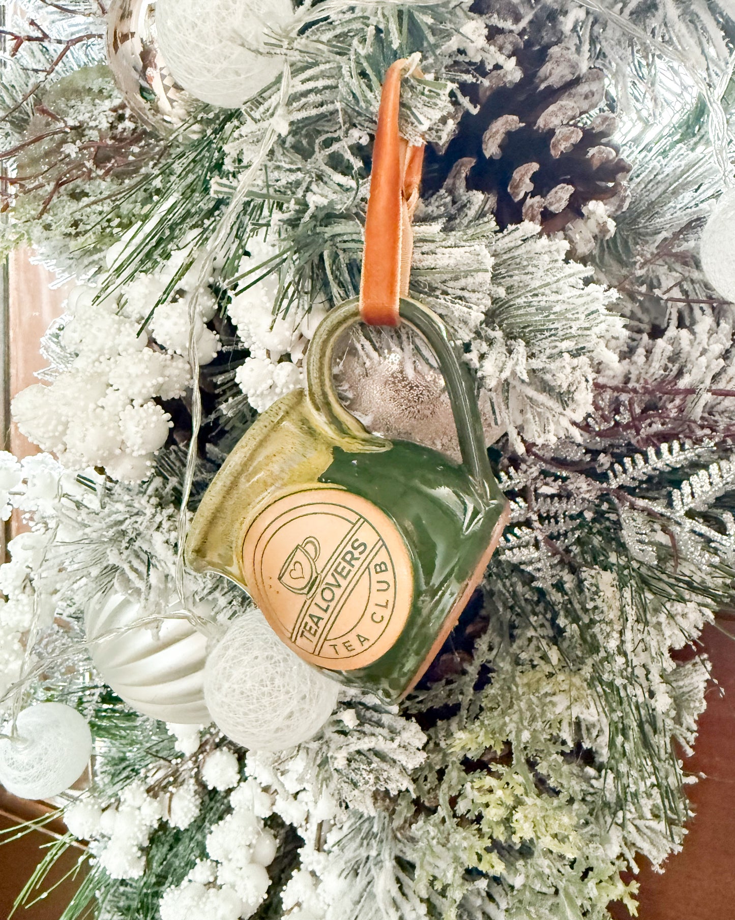 Tea Lovers Tea Club Mini Round Belly Mug Ornament Green with Sunshine Yellow