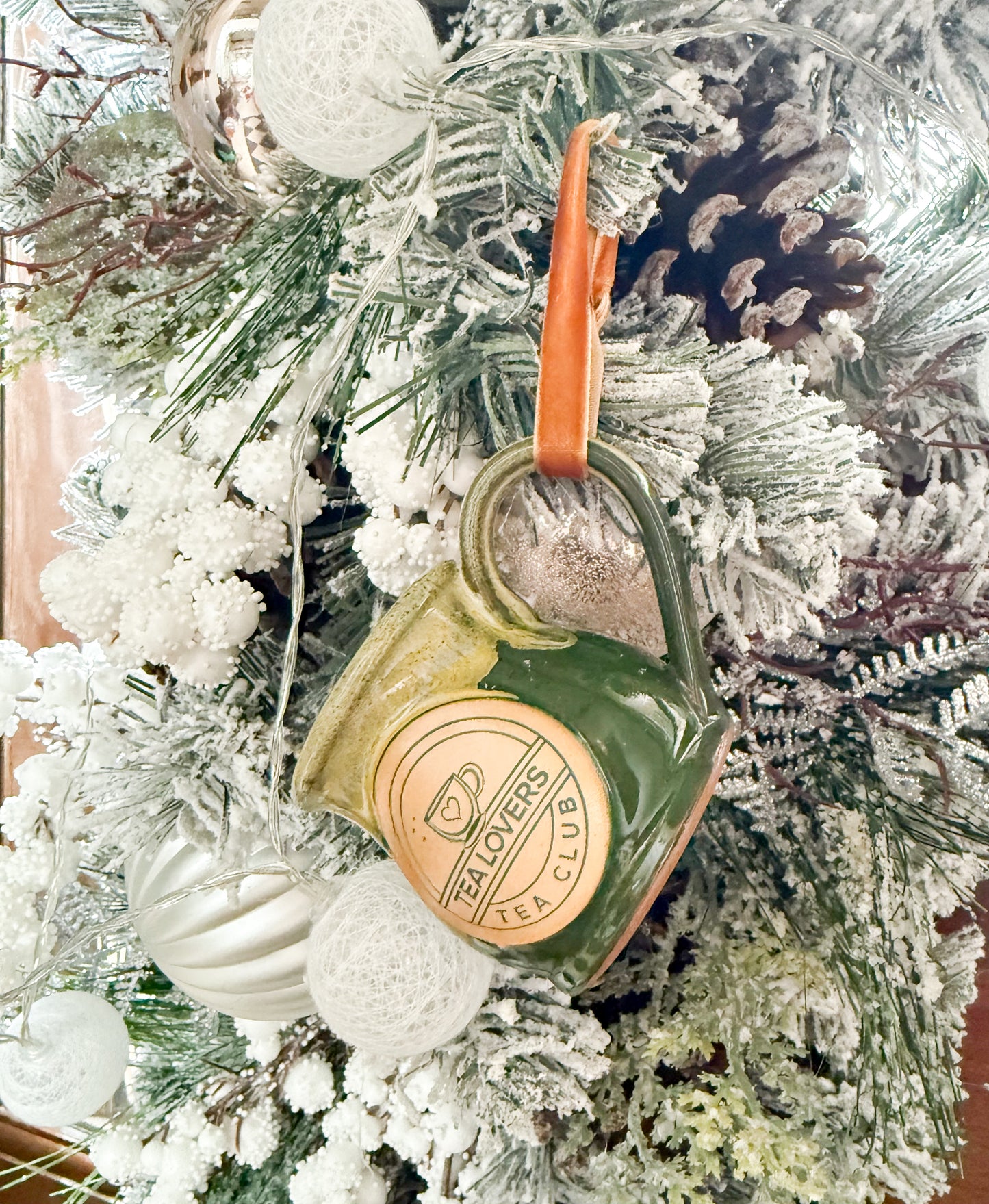 Tea Lovers Tea Club Mini Round Belly Mug Ornament Green with Sunshine Yellow