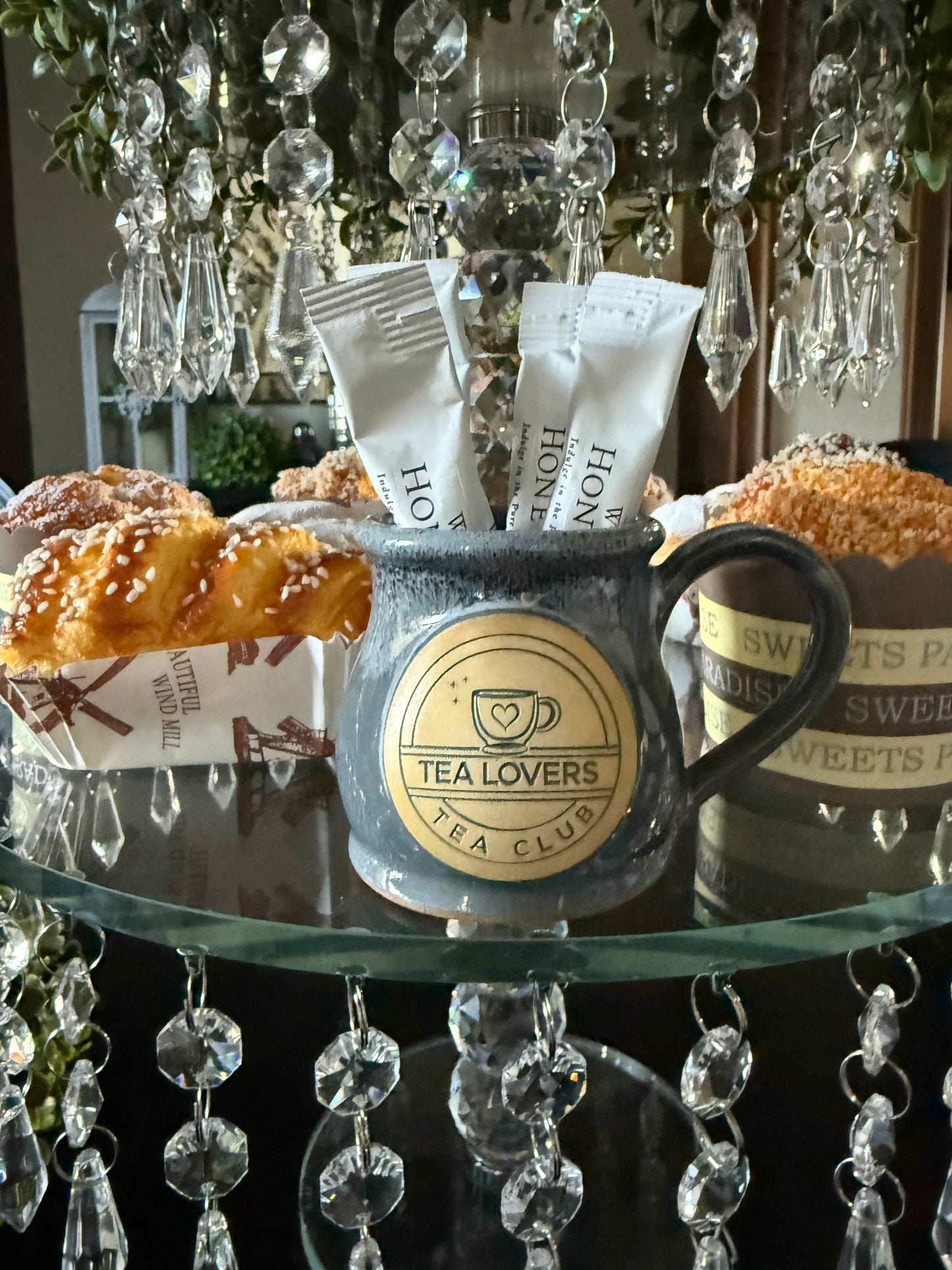 Tea Lovers Tea Club Mini Round Belly Mug Ornament Grey with Black and White