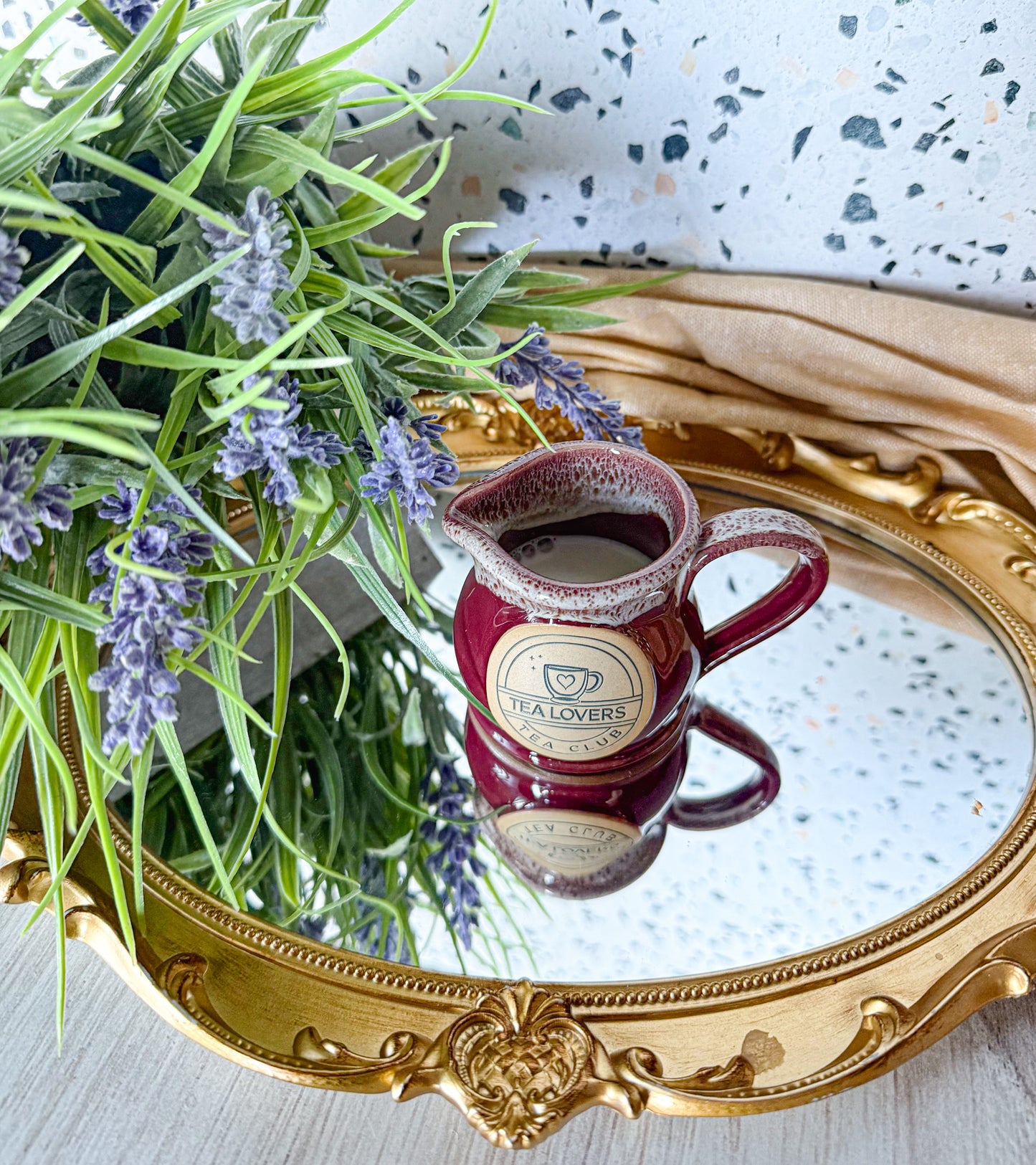 Tea Lovers Tea Club Burgundy with Dijon and White Milk Tot