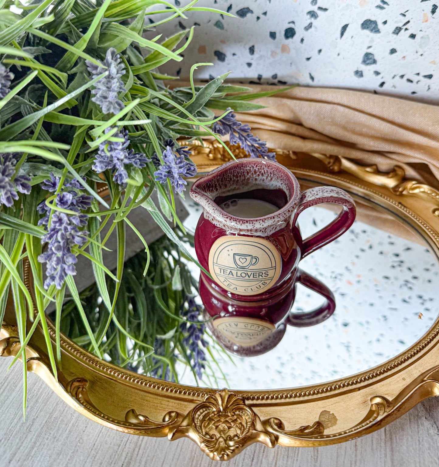 Tea Lovers Tea Club Burgundy with Dijon and White Milk Tot