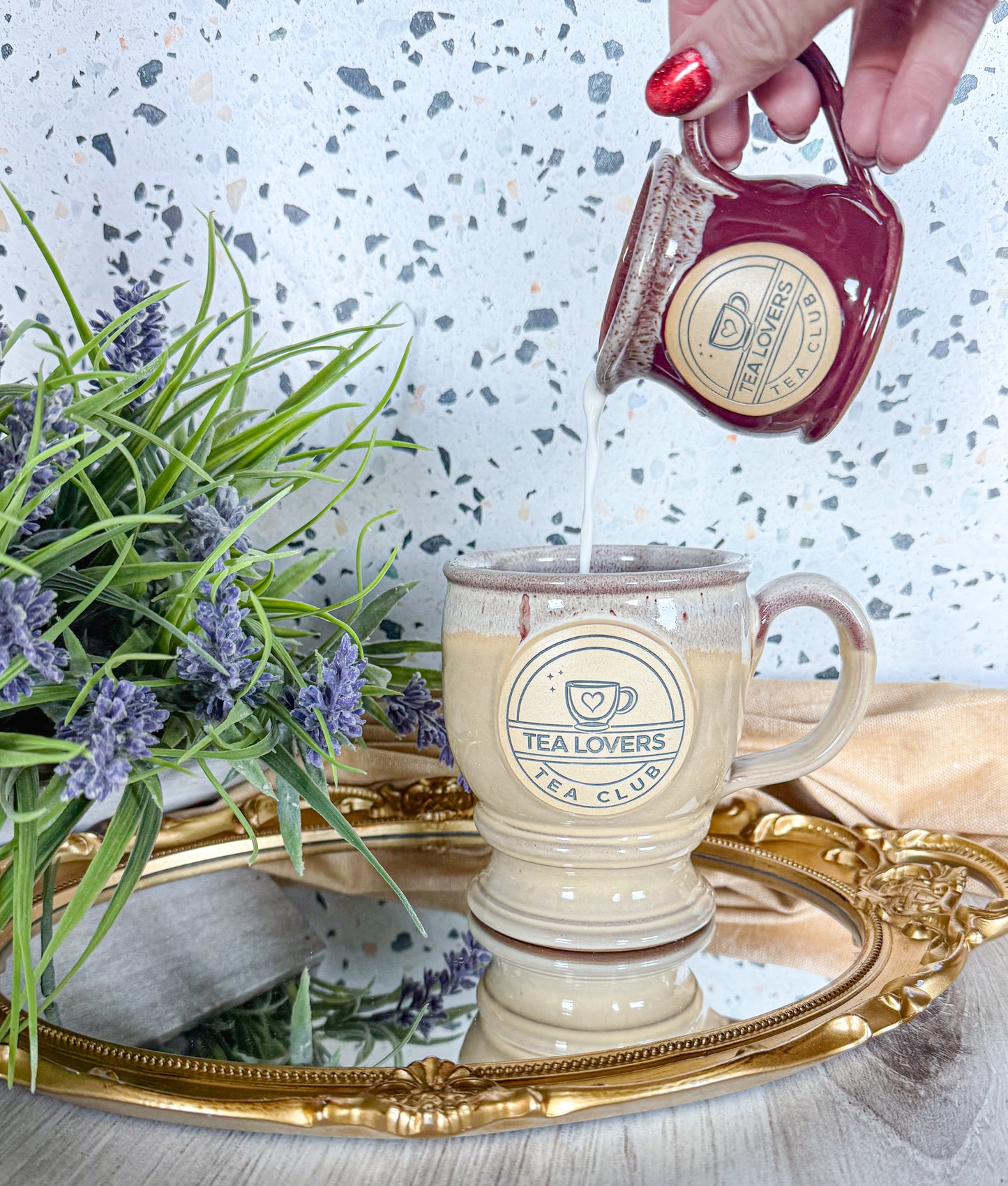 Tea Lovers Tea Club Burgundy with Dijon and White Milk Tot