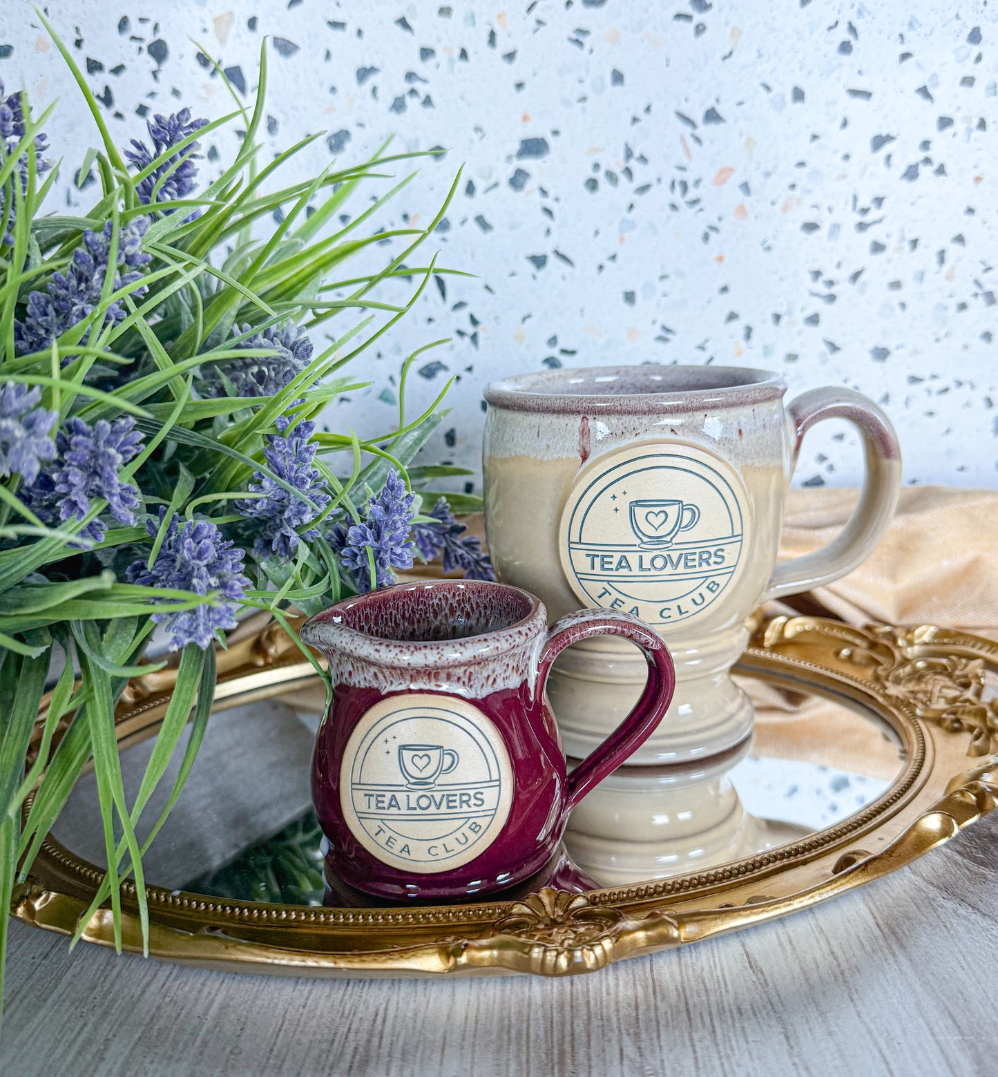 Tea Lovers Tea Club Burgundy with Dijon and White Milk Tot