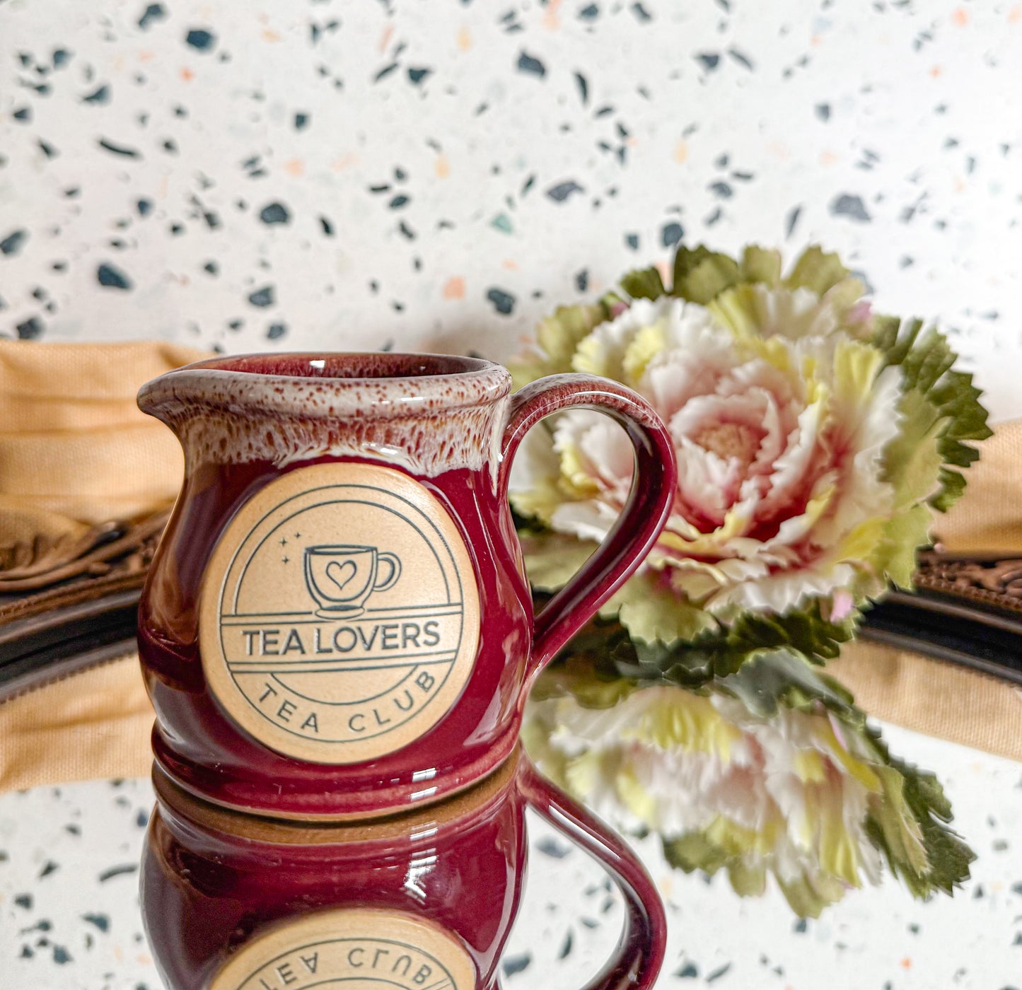 Tea Lovers Tea Club Burgundy with Dijon and White Milk Tot