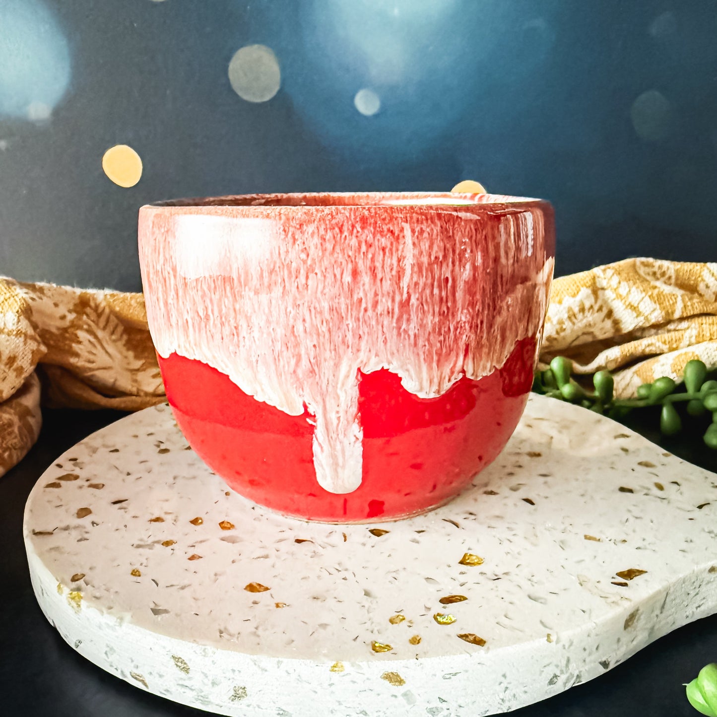 Tea Lovers Tea Club Red with Sand and White Skol Tea bowl