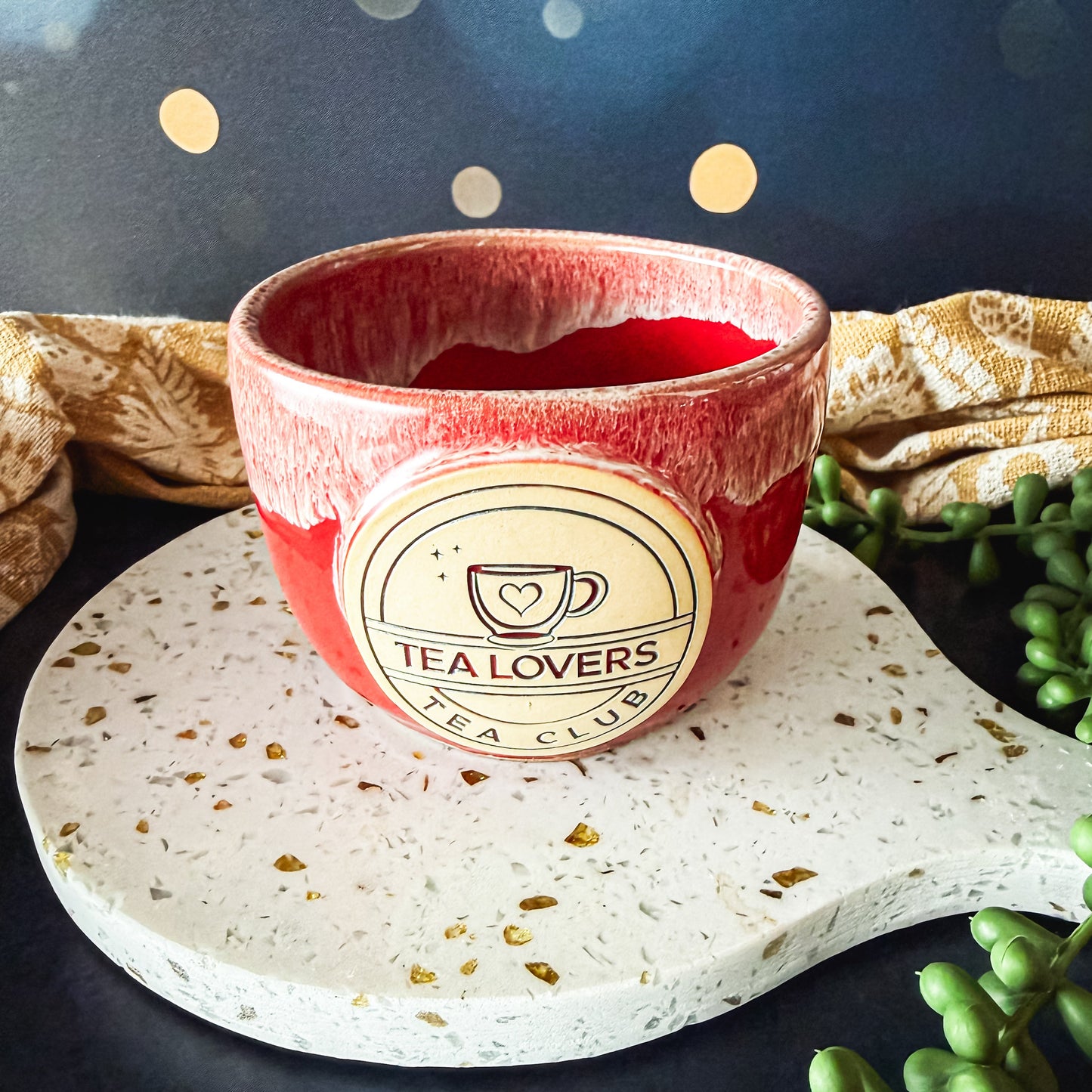 Tea Lovers Tea Club Red with Sand and White Skol Tea bowl