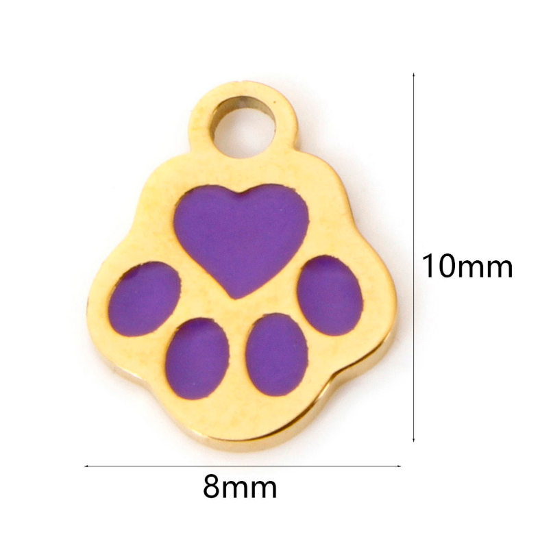 Gold Purple Paw Print Charm