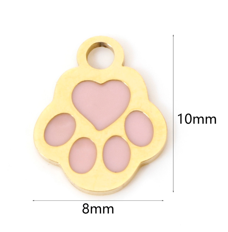 Gold Pink Paw Print Charm