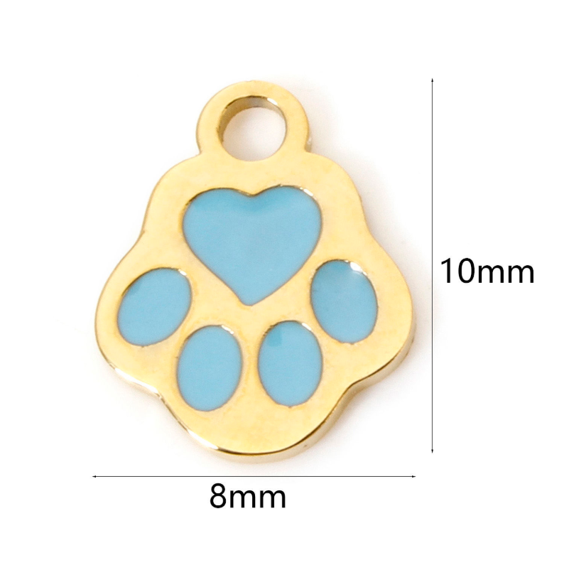 Gold Teal Paw Print Charm