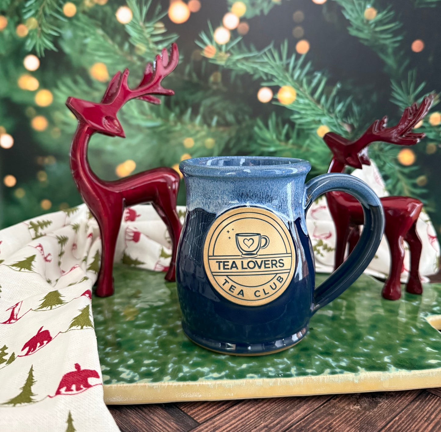 Tea Lovers Tea Club Tall Belly Navy With Powder Blue and White