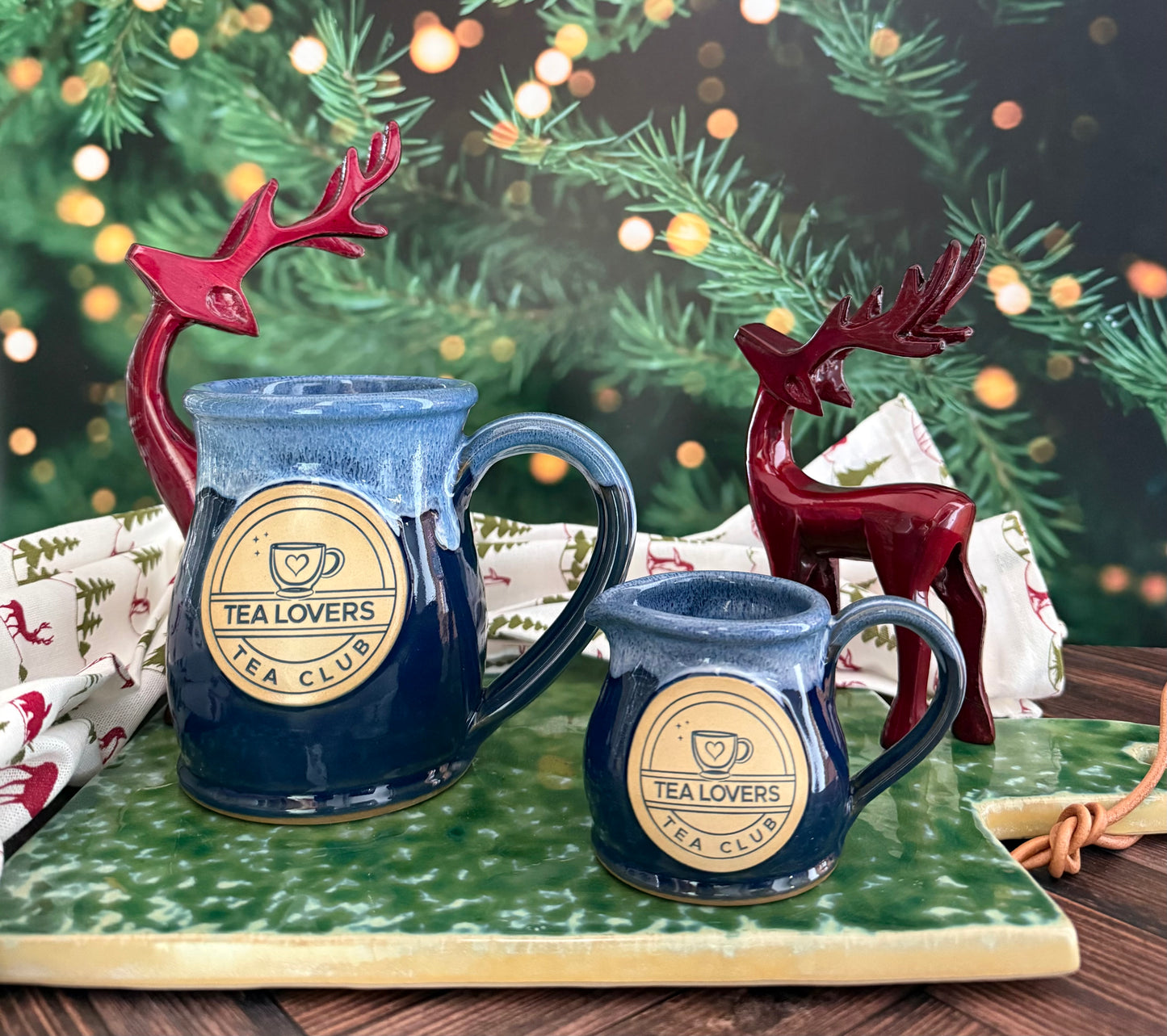 Tea Lovers Tea Club Tall Belly Navy With Powder Blue and White