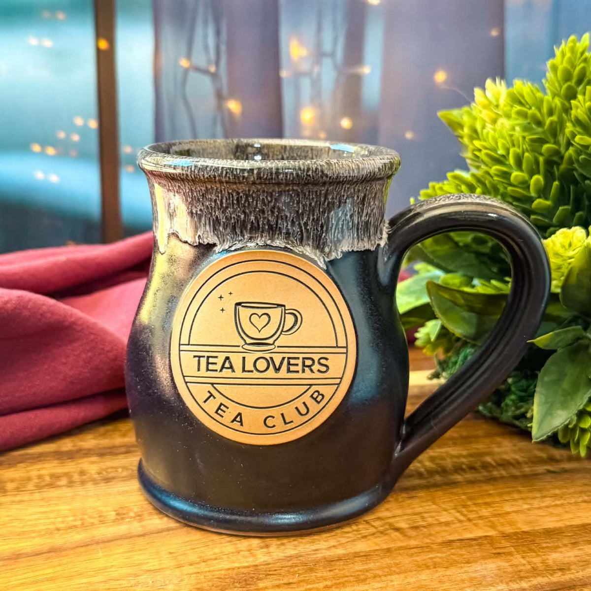Tea Lovers Tea Club Tall Belly Mug Onyx with Sand and White