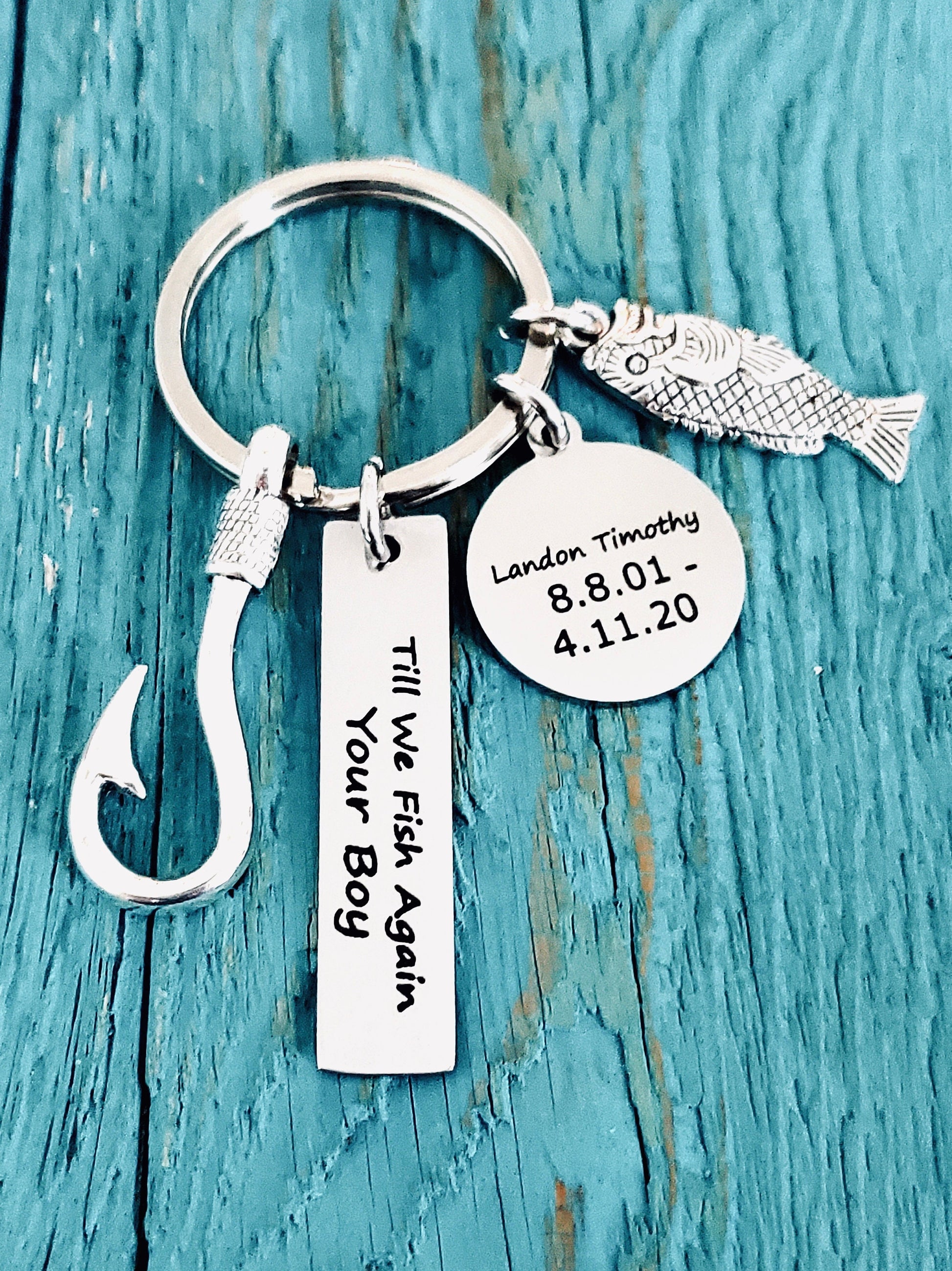 Till we fish again, fish hook, Memorial, Gift, Bereavement, loss of loved one, Silver Keychain, Dad, Daddy, Father, Grandfather, Grandpa