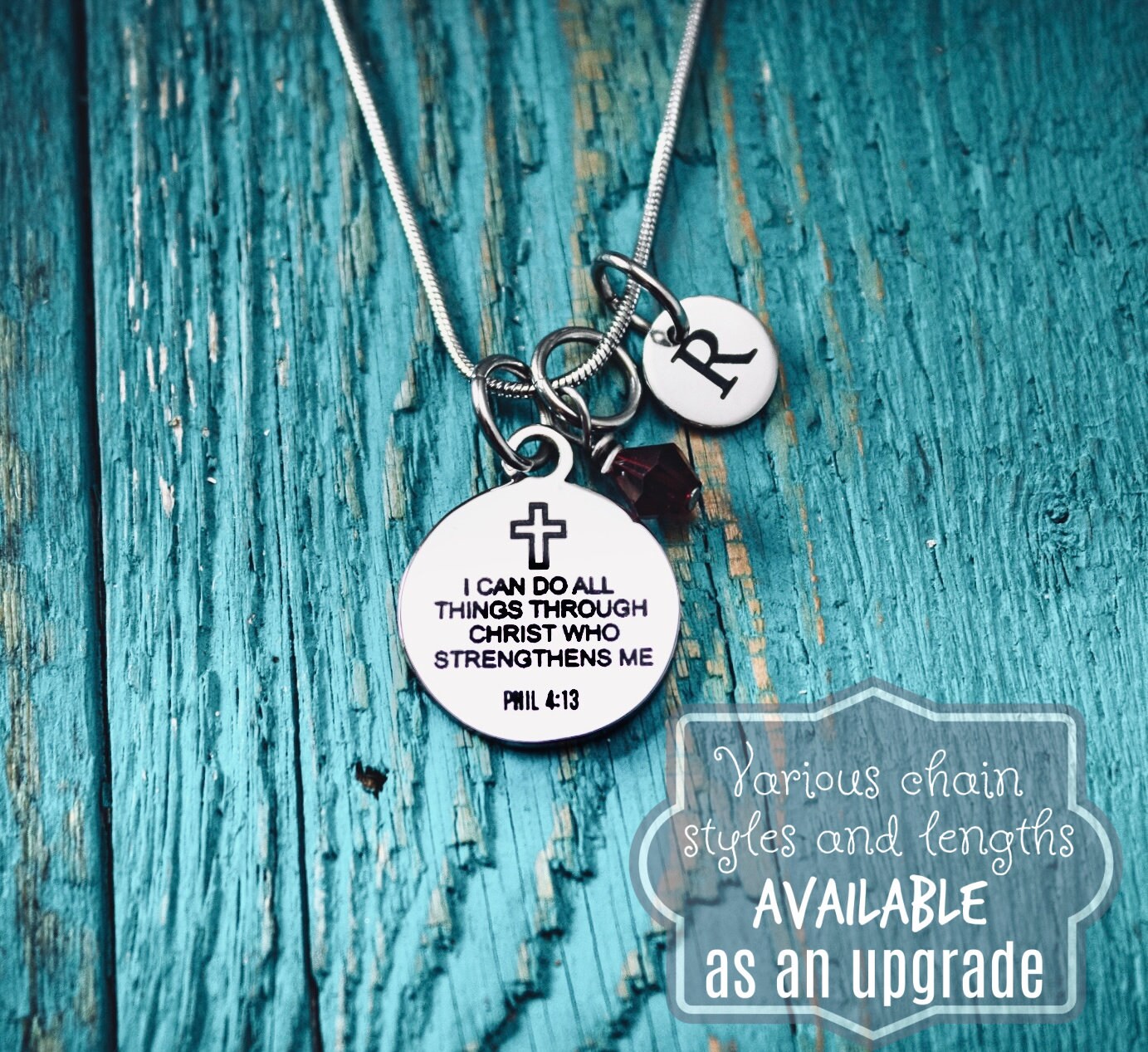 Philippians 4:13, I Can Do All Things Through Him Who Strengthens Me, Scripture, Faith, Religious, Christian, Bible Verse, Charm Necklace