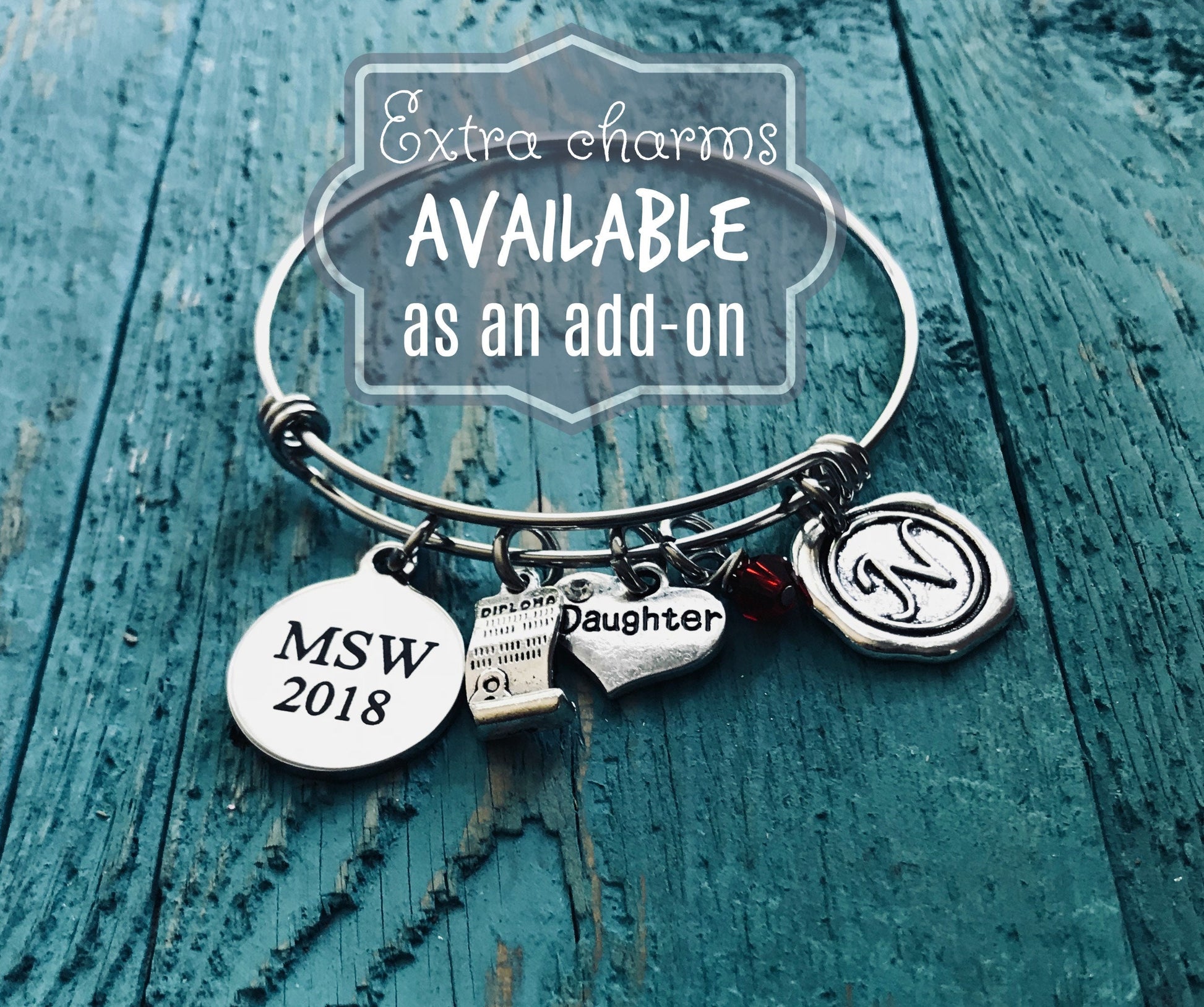 MSW, 2023, Master of Social Work, Masters degree, Social Worker, Professional Jewelry, Silver Jewelry, Graduation, Grad, Silver Bracelet