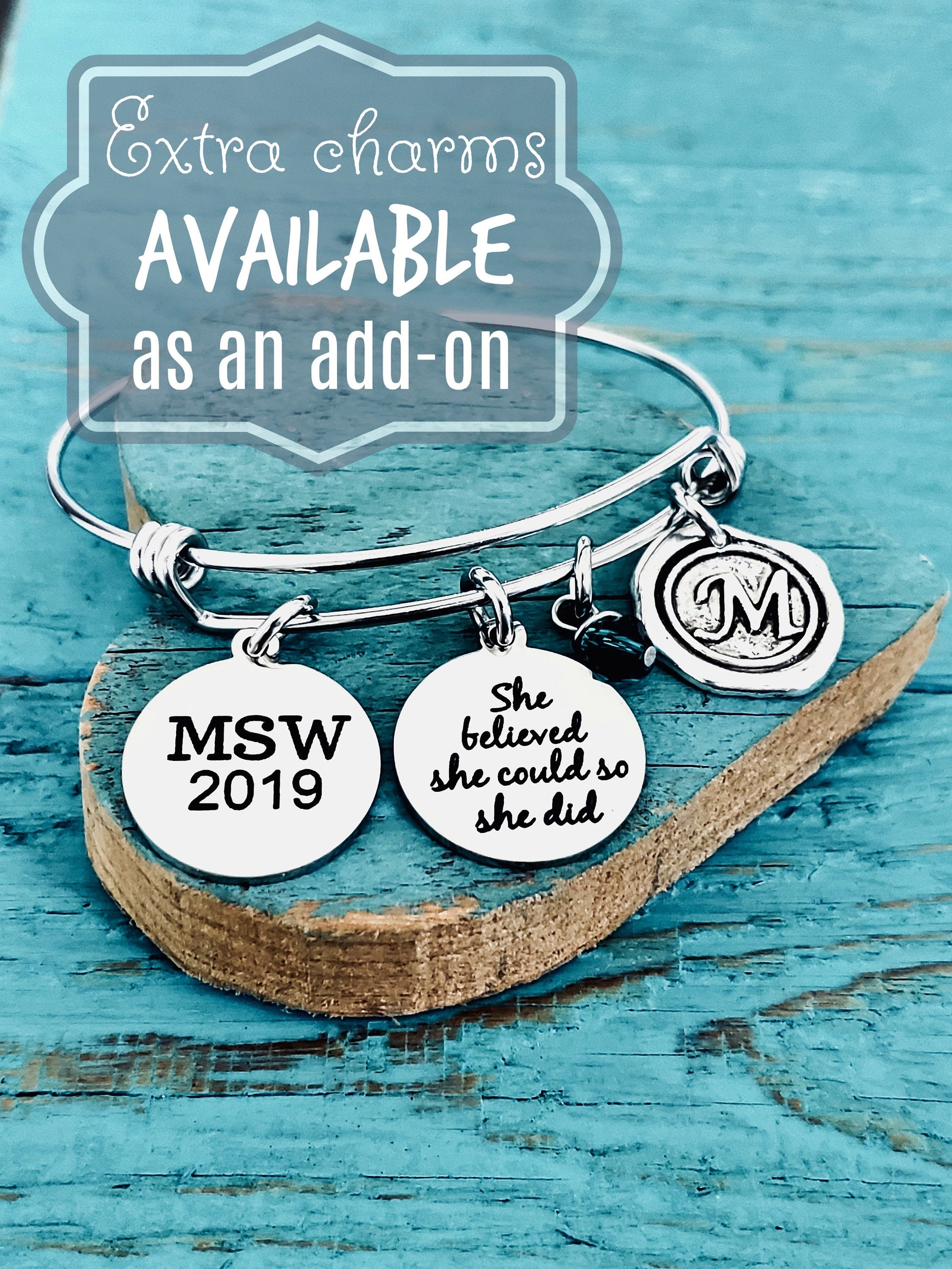 MSW, 2023, Master of Social Work, Masters degree, Social Worker, Professional Jewelry, Silver Jewelry, Graduation, Grad, Silver Bracelet