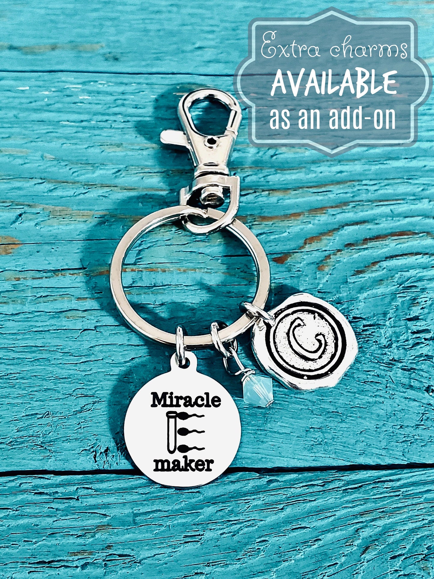 Miracle maker, IVF, Fertility, Infertility, IVF Nurse, IVF Doctor, Transfer day, test tube, Sperm, Silver Keychain, Silver Keyring, Gift for