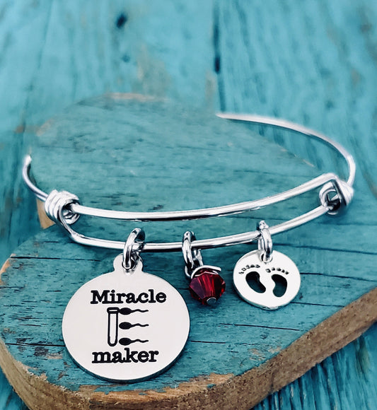 Miracle maker, IVF, Fertility, Infertility, IVF Nurse, IVF Doctor, Transfer day, test tube, Sperm, silver Bracelet, Charm Bracelet, Gifts