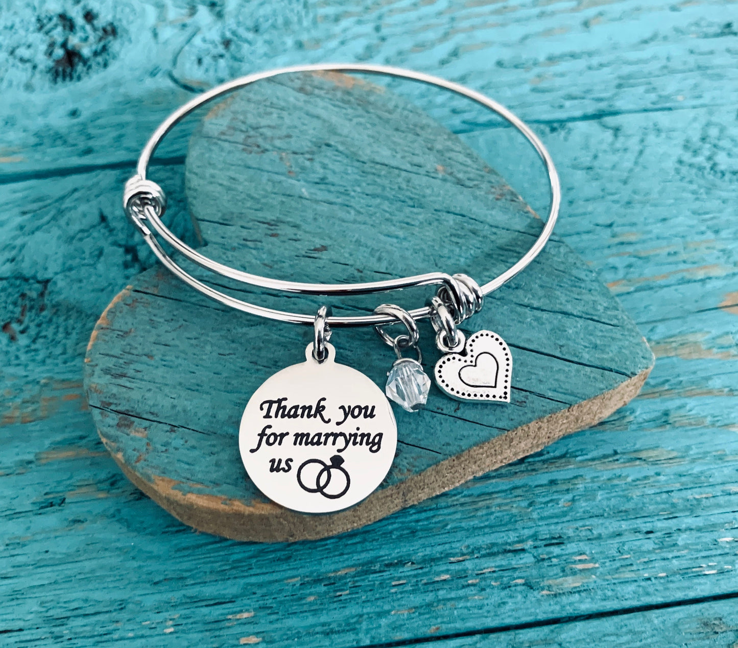 Thank you, for marrying us, Wedding, Minister, Pastor, Officiant, Wedding Officiant, Thank you Gift, Silver Bracelet, Charm bracelet, Gifts