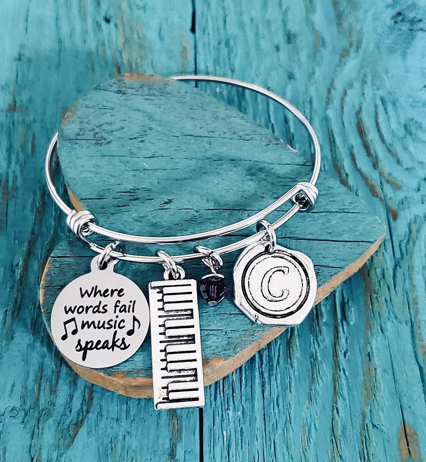 Where words fail,music speaks piano, Silver Bracelet, Piano, Keyboard, Piano Bracelet, Piano gift, pianist Jewelry, Charm Bracelet, Teacher