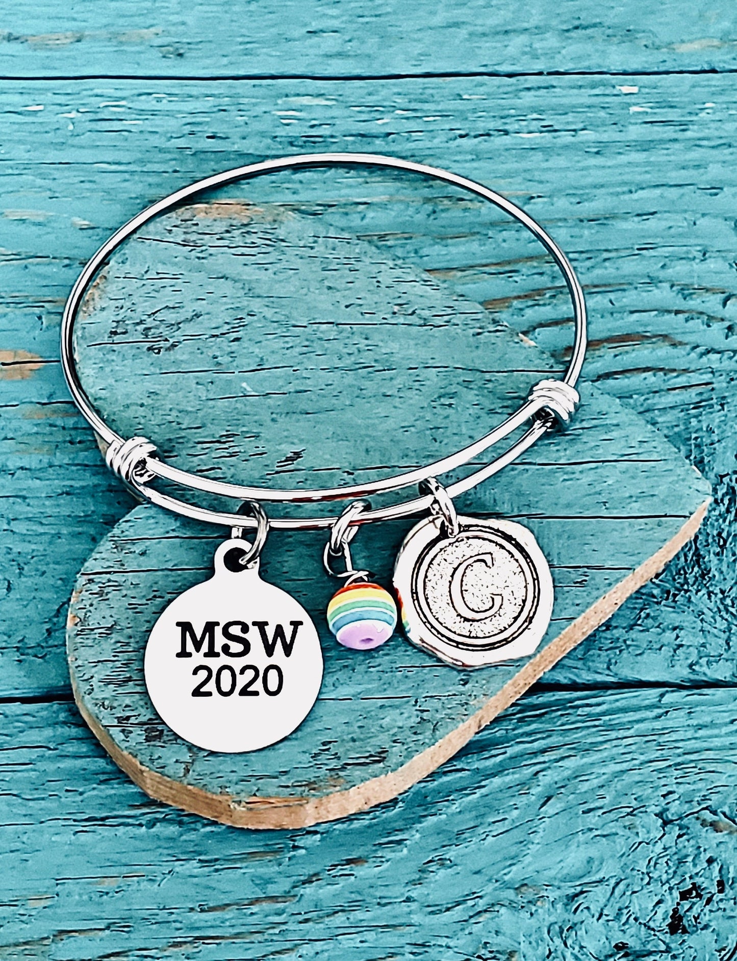 MSW, 2023, Master of Social Work, Masters degree, Social Worker, Professional Jewelry, Silver Jewelry, Graduation, Grad, Silver Bracelet