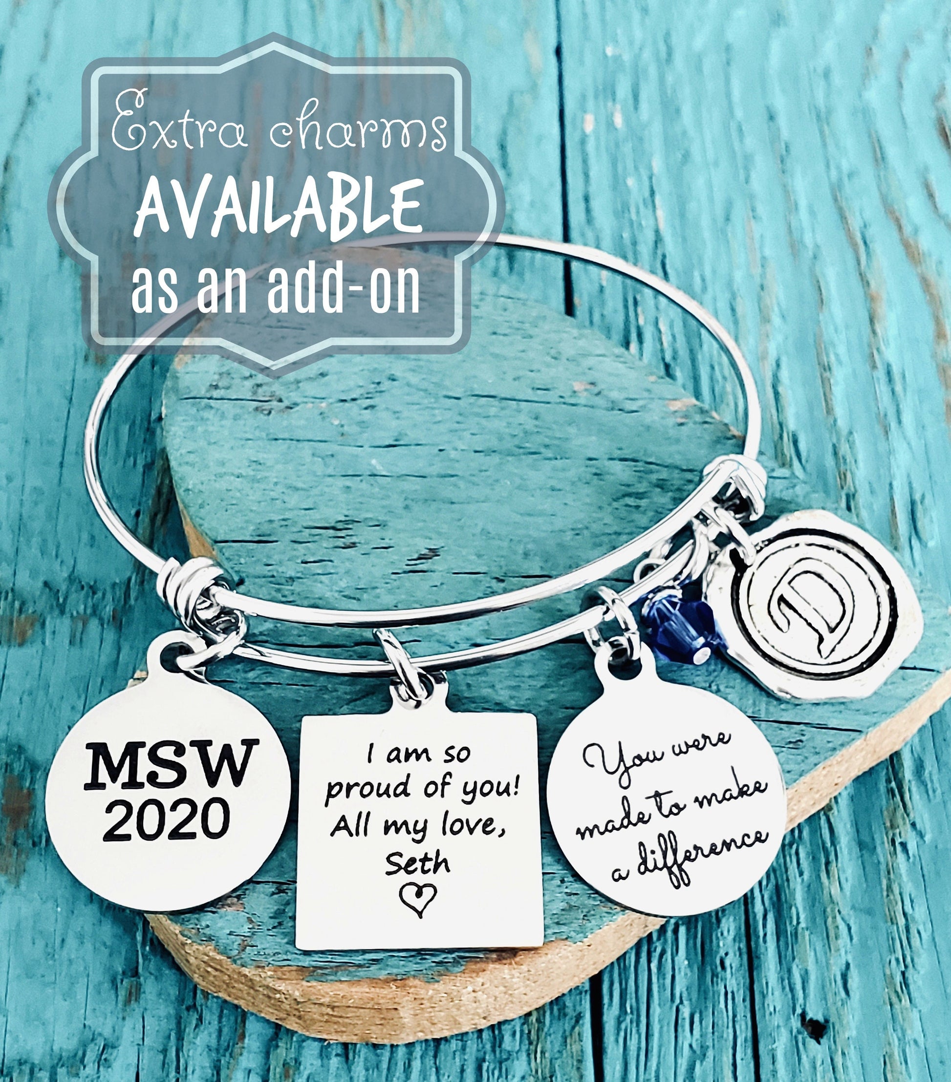 MSW, 2023, Master of Social Work, Masters degree, Social Worker, Professional Jewelry, Silver Jewelry, Graduation, Grad, Silver Bracelet