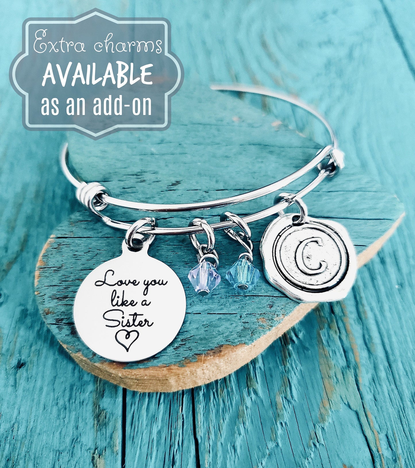 Love you like a sister, Friend, Best Friend, Friendship, Forever, Bestie, Charm Bracelet, Silver Bracelet, Silver Jewelry, Gift, Customized