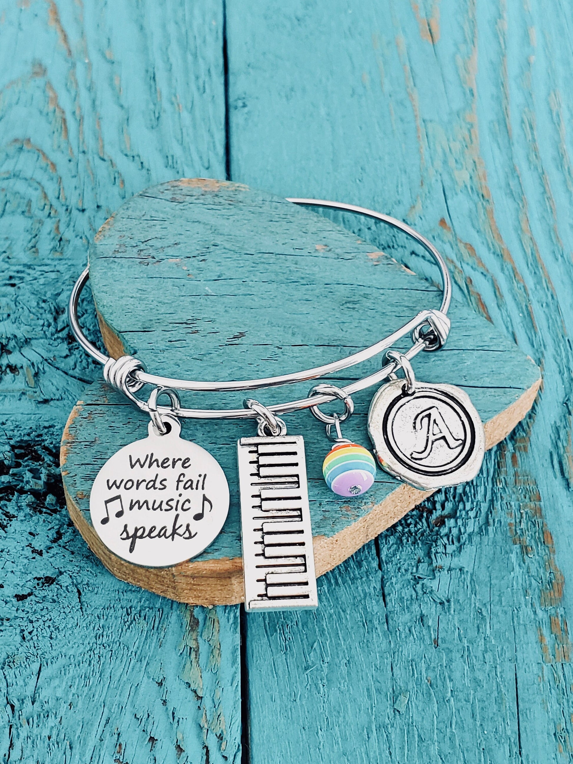 Where words fail,music speaks piano, Silver Bracelet, Piano, Keyboard, Piano Bracelet, Piano gift, pianist Jewelry, Charm Bracelet, Teacher