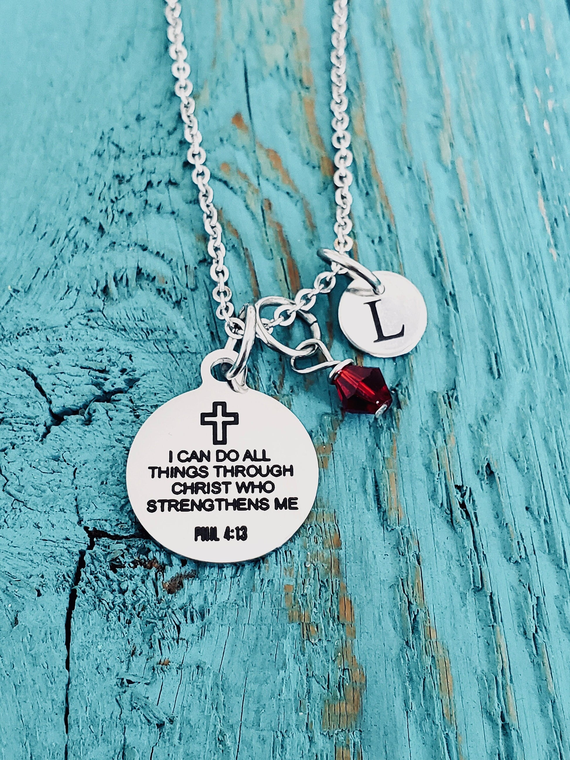 Philippians 4:13, I Can Do All Things Through Him Who Strengthens Me, Scripture, Faith, Religious, Christian, Bible Verse, Charm Necklace