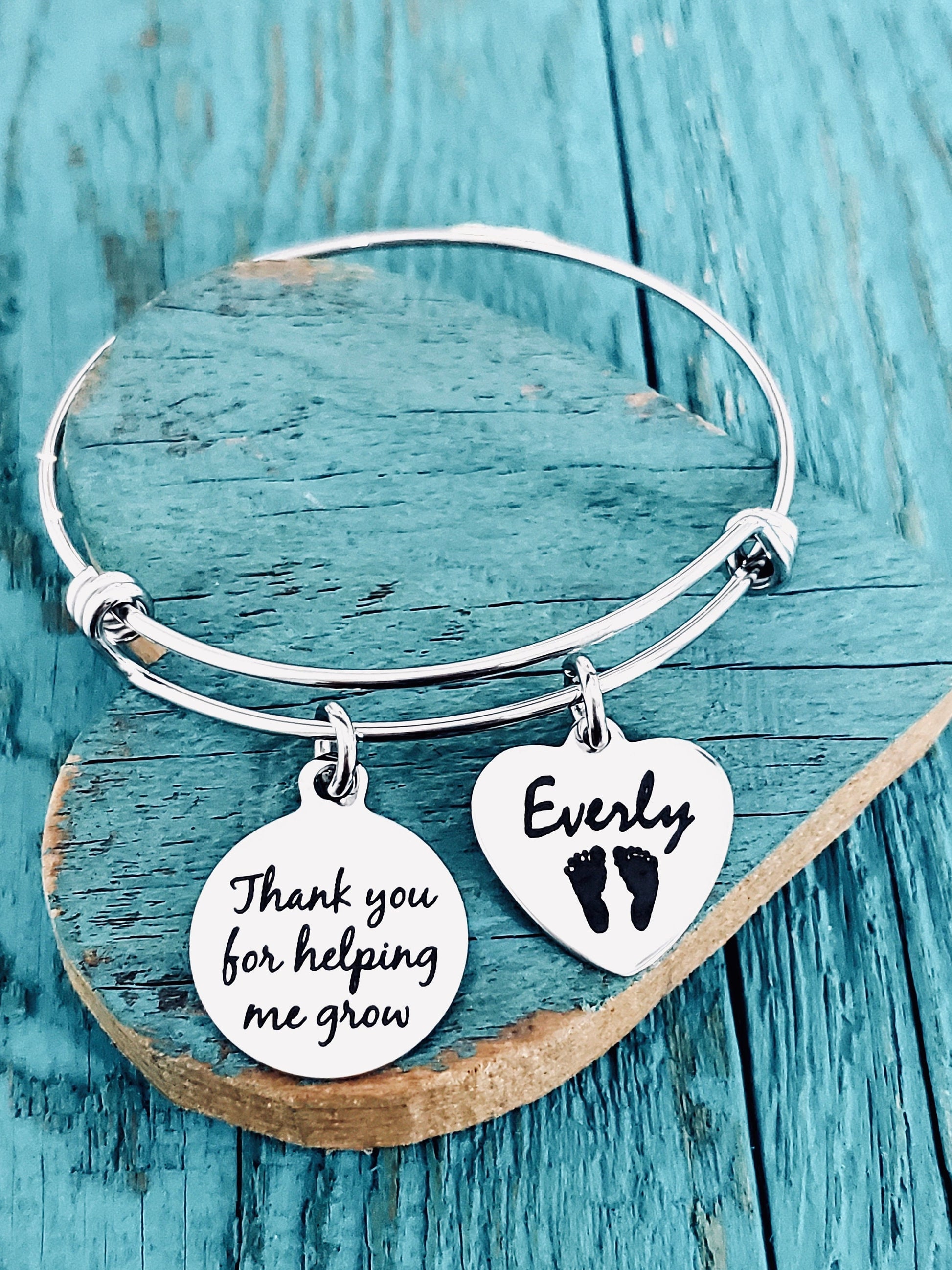 Thank you for, helping me grow, Silver Bracelet, Gift for, SCBU, Neonatal, Childminder, Nurse Thank you gift, premmie, Nanny, babysitter