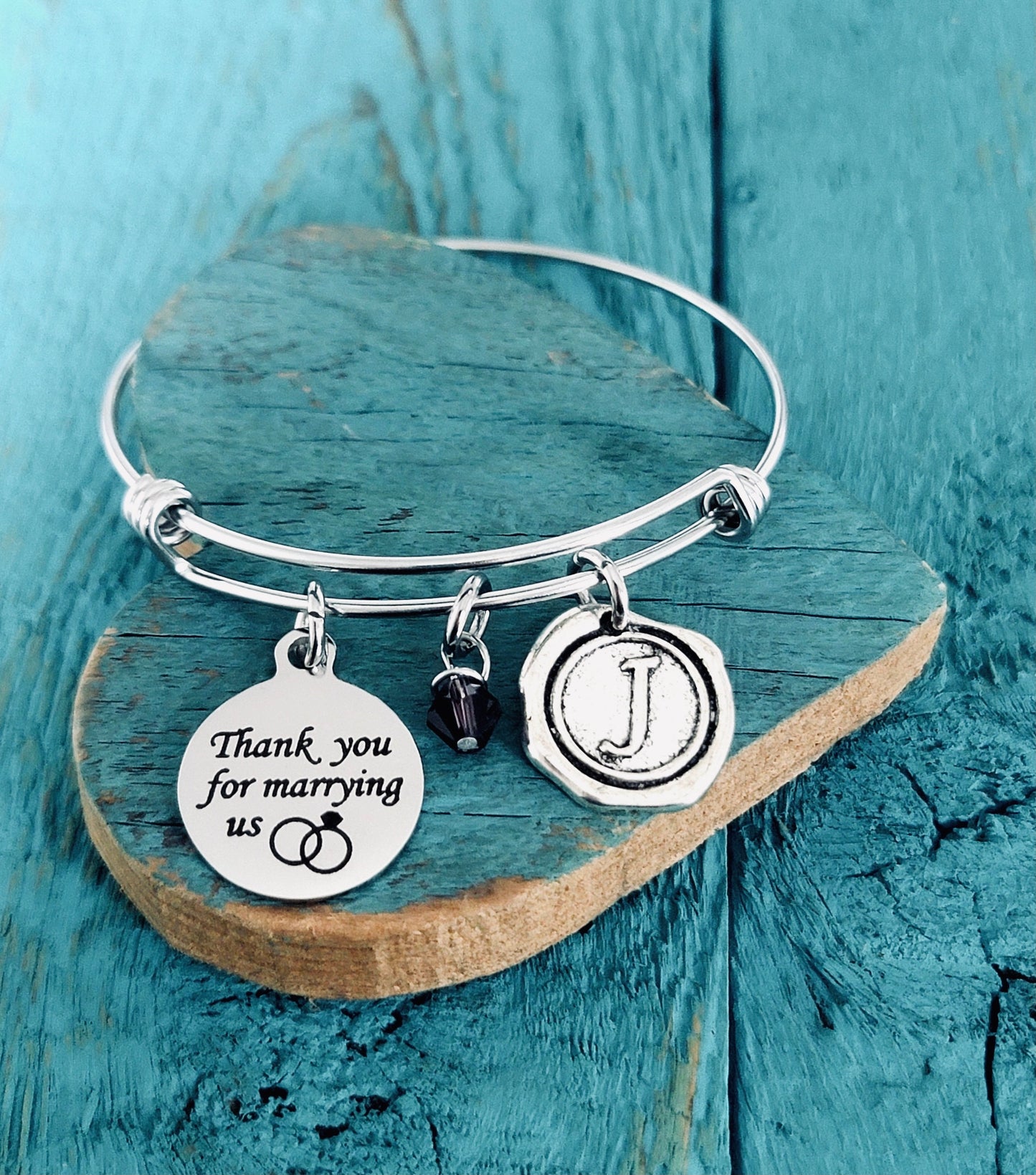 Thank you, for marrying us, Wedding, Minister, Pastor, Officiant, Wedding Officiant, Thank you Gift, Silver Bracelet, Charm bracelet, Gifts