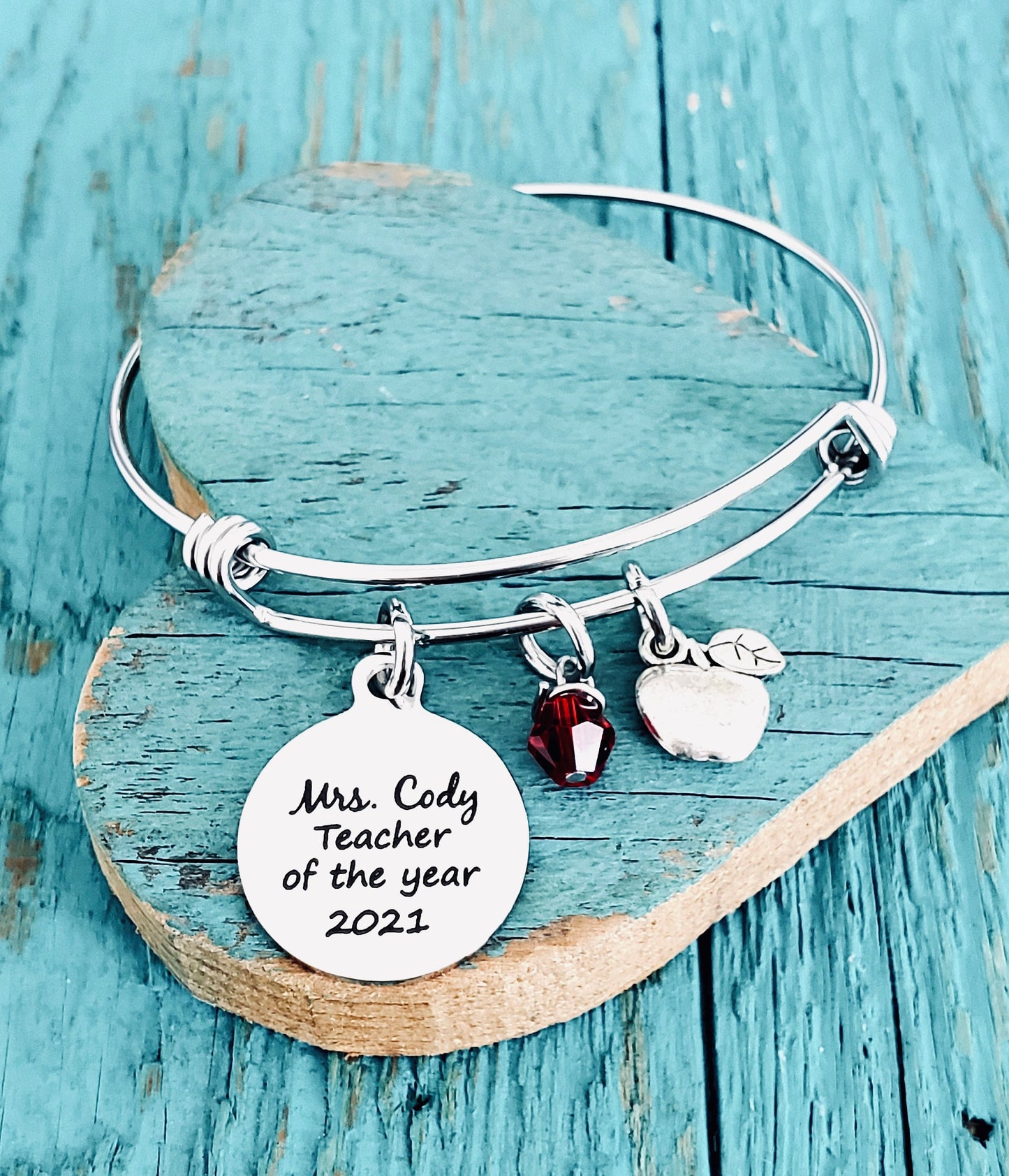 Teacher of the year, Silver Bracelet, Charm Bracelet, Gift for, Teacher, Teaching assistant, Personalized, End of year, Teacher Appreciation