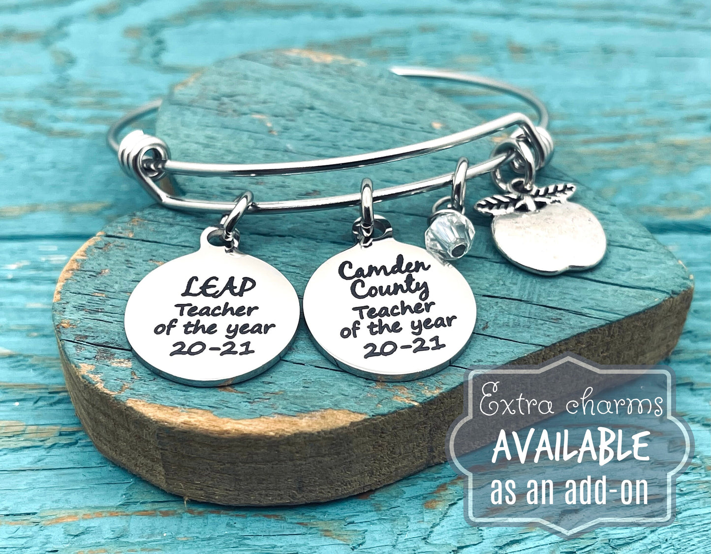 Teacher of the year, Silver Bracelet, Charm Bracelet, Gift for, Teacher, Teaching assistant, Personalized, End of year, Teacher Appreciation