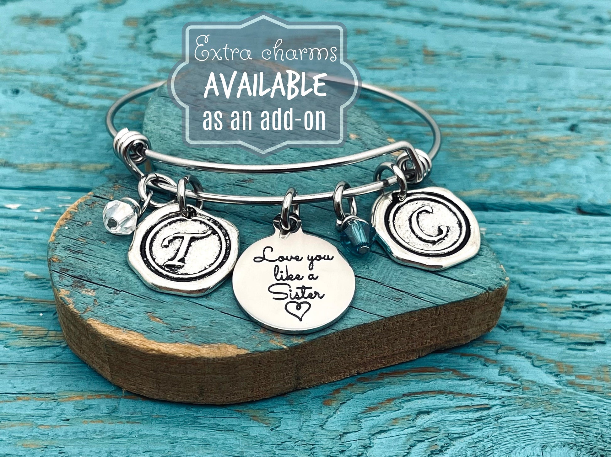 Love you like a sister, Friend, Best Friend, Friendship, Forever, Bestie, Charm Bracelet, Silver Bracelet, Silver Jewelry, Gift, Customized