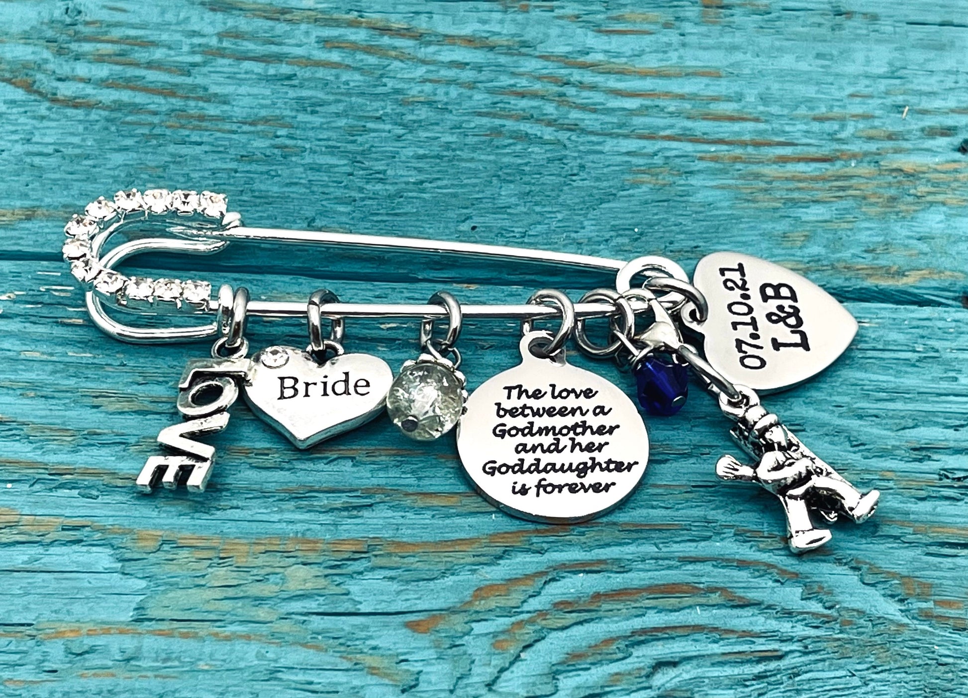 The love between a, godmother and goddaughter is forever, Something Blue, Silver Kilt Pin Brooch, Silver Brooch, silver kilt pin, Bride