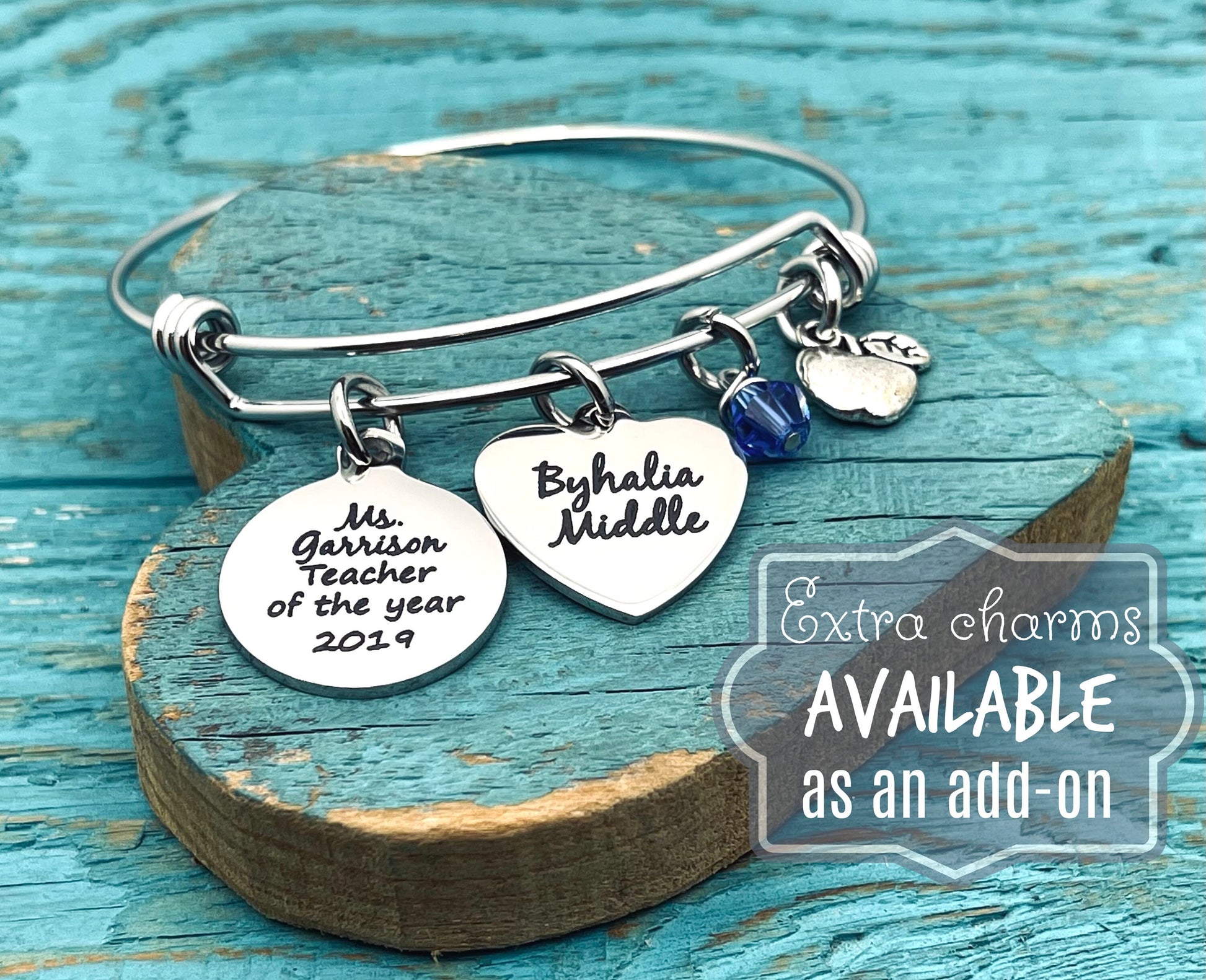 Teacher of the year, Silver Bracelet, Charm Bracelet, Gift for, Teacher, Teaching assistant, Personalized, End of year, Teacher Appreciation