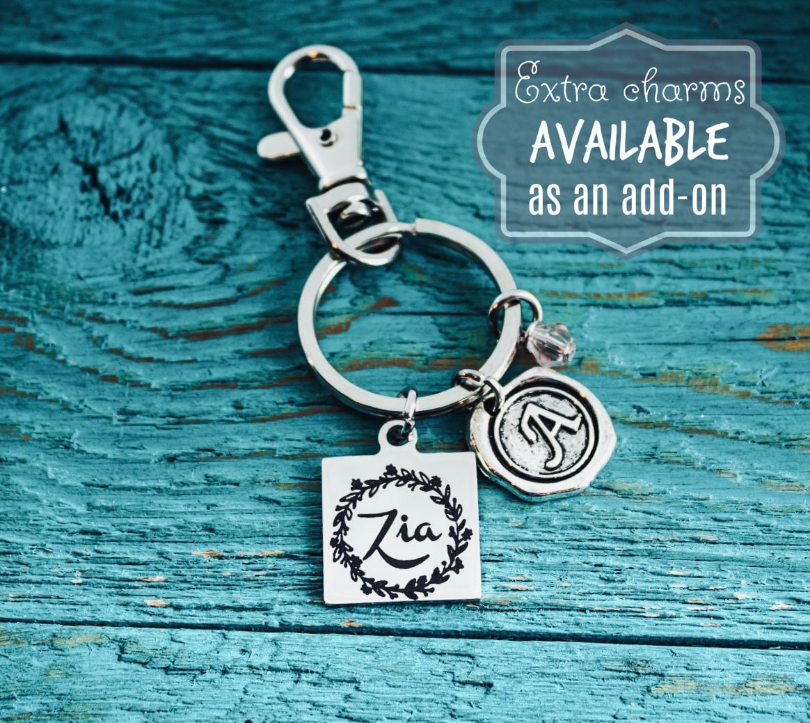 Zia, Italian Aunt, Italian Jewelry, Silver Keychain, Gifts for, Zia Gift, Zia Jewelry, Silver Jewelry, Aunt, Auntie, Silver Keyring, Name