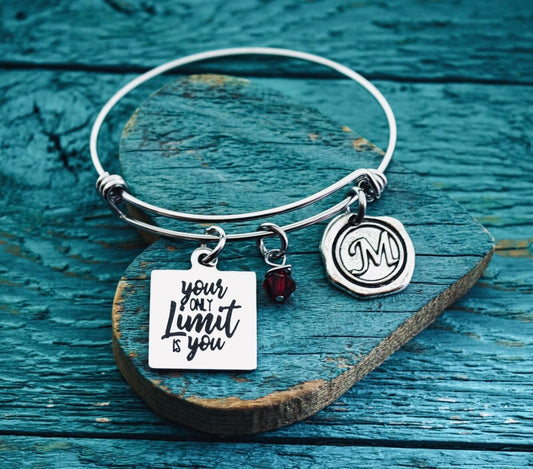 Your only limit is you, Divorce, Cancer, Survivor, Inspirational, Quote, Silver Bracelet, Charm Bracelet, Gifts for, NEW DESIGN, Graduation