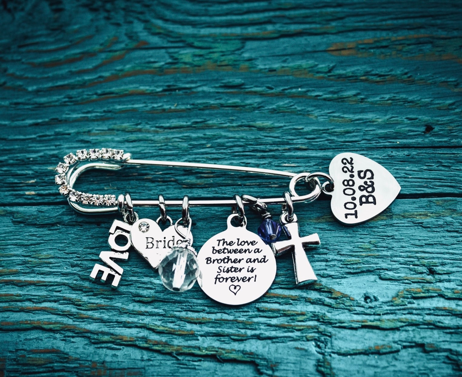 The love between, a Brother and sister, is forever, something blue, Silver Kilt Pin Brooch, Silver Brooch, silver kilt pin, Gift for Bride